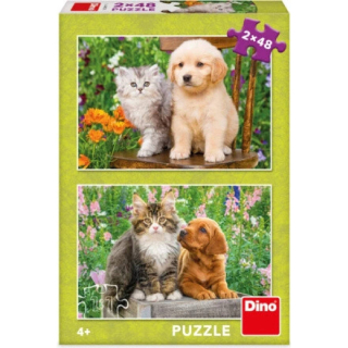 Dino 381728 Puzzle Pejsek a kočička na zahradě 2x48 dílků
