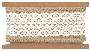 Stuha jutová s krémovou krajkou šířka 6 cm, 1 m 2837