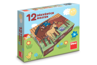 Dřevěné licenční kostky Domácí zvířátka 12ks