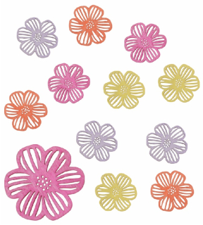 Květiny dřevěné mix čtyř barev 2,5 x 2,5 x 0,3 cm, 12 ks v sáčku  4410