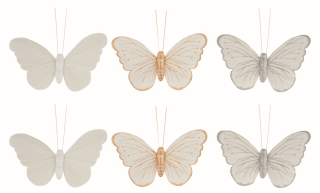 Motýli s glitry na klipu 9,5 x 8 x 2 cm, 6 ks v sáčku