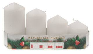 Bílé adventní svíčky válcové 60–105 × 50 mm, sada 4 ks – postupka, výdrž až 30 h 14362