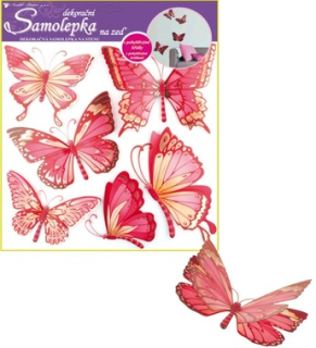 Samolepky na zeď 30,5 x 30,5 cm, růžoví motýli s pohyblivými křídly 655