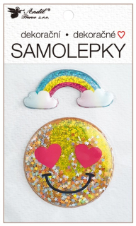 Samolepka plastická plněná třpytkami -smajlík 10,5 x 18 cm