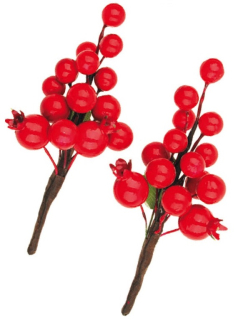 Větvička červených bobulí 14 cm, 2 ks  4674 v sáčku