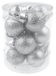 Baňky mini stříbrné, plast, mix povrchů 2,5cm, 12ks ve válci 4628