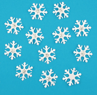 Vločky látkové bílé s hvězdou,s lepíkem 12 ks, 3,5 cm 3254