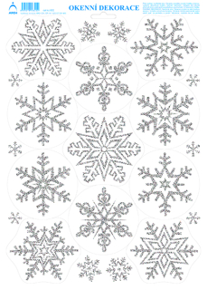Okenní dekorace   Vločky - tisk stříbrnými glitry   25 x 35 cm 