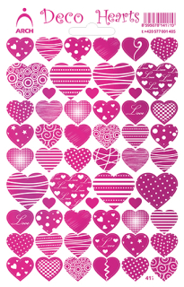 Školní mini samolepky Pestrá srdíčka červená - Deco Hearts 12 x 17 cm