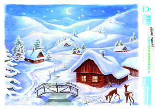 Vánoční okenní dekorace Velká barevná krajina s lávkou 50x35cm