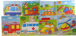 Dřevěné puzzle dopravní prostředky