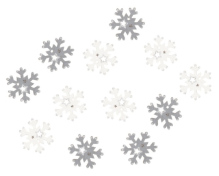 Vločka dřevěná s lepíkem 4 cm šedá a bílá, 12 ks 4933
