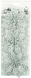 Růže vánoční stříbrná 3 ks, 8 cm 1967